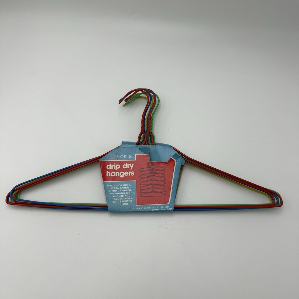 Vtg Drip Dry Hangers Metal PVC Coated 8 pack NOS Red Green Blue Standard MCM - Picture 7 of 8